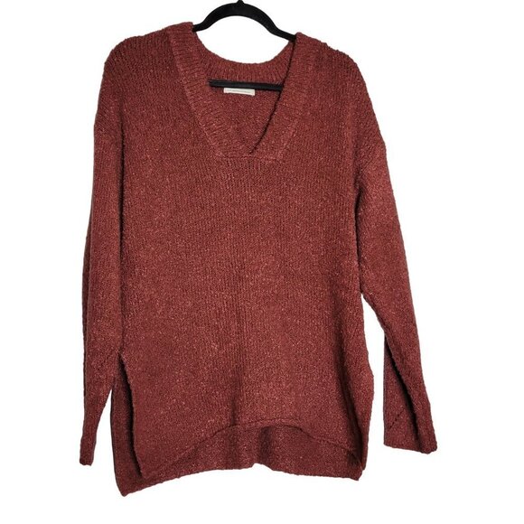 Urban Outfitters Women's S Oversized Slouch Sweater V-Neck Knit Cozy Burgundy Ma - Picture 2 of 10
